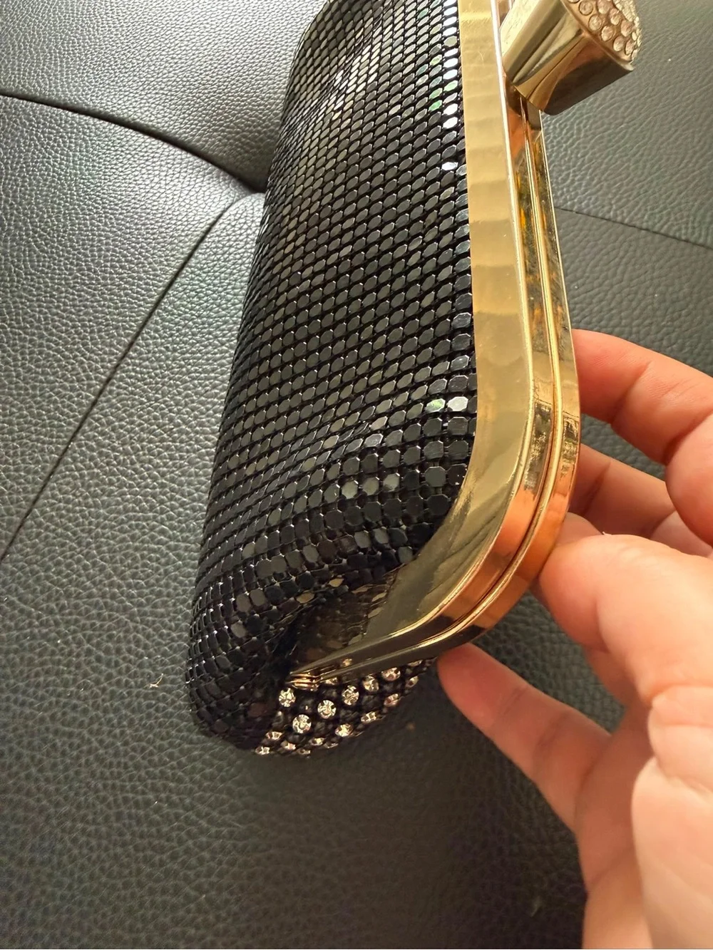 Rose Heart Black Rhinestone Crystal Evening Clutch⁠